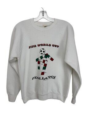 Vintage FIFA World Cup Italy 1990 Sweatshirt Size Large Medium White